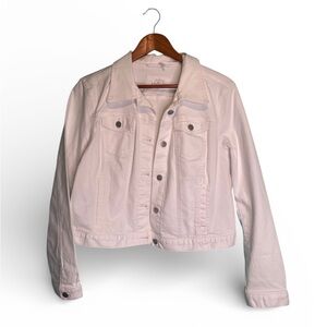 ANN TAYLOR LOFT WHITE DENIM STRETCH JEAN JACKET WOMENS SIZE LARGE CASUAL